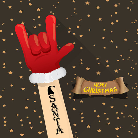 Santa Claus hand rock n roll gesture icon  illustration. Christmas Rock n roll concert poster design template or greeting card. Rockstar conceptのイラスト素材