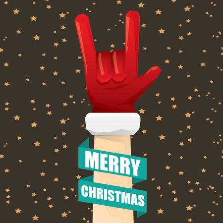 Santa Claus hand rock n roll gesture icon illustration. Christmas Rock n roll concert poster design template or greeting card. Rockstar conceptのイラスト素材
