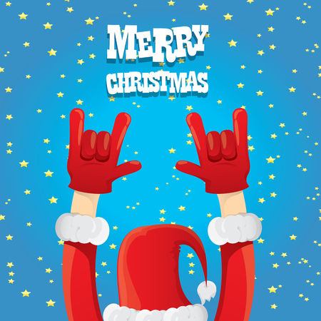 Santa Claus hand rock n roll gesture icon illustration. Christmas Rock n roll concert poster design template or greeting card.のイラスト素材