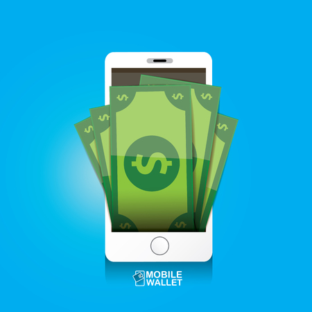 vector digital mobile wallet vector concept icon. smartphone screen with wallet on screen. Internet banking concept. wireless money transfer.のイラスト素材