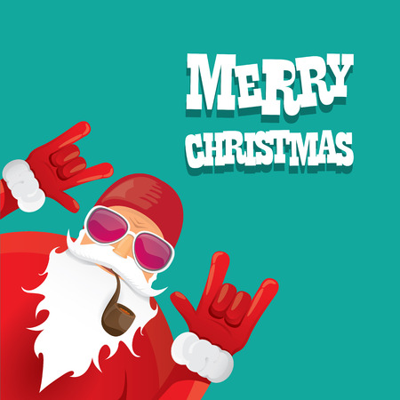 vector biker santa claus with smoking pipe. Christmas hipster poster for party or greeting card.のイラスト素材