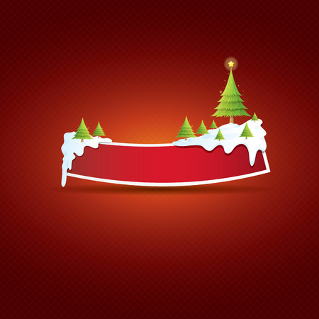 Christmas vector red glossy button with green cartoon christmas tree and christmas lights on red classic background. web red christmas button with snow, ice border design elementsのイラスト素材