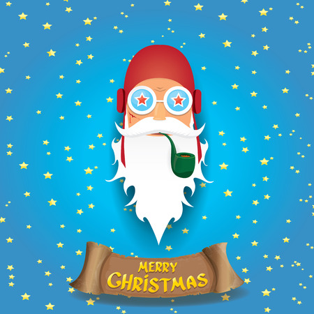 vector rock n roll santa claus with smoking pipe and funky beard. Christmas hipster poster background or merry christmas concept vector background.のイラスト素材