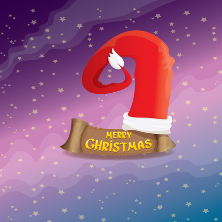 vector red Santa hat on stars background with paper banner and greeting text Merry Christmas. vector merry christmas card, banner design template or xmas background. vector illustrationのイラスト素材
