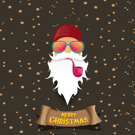 vector rock n roll santa claus with smoking pipe and funky beard. Christmas hipster poster background or merry christmas concept vector background.のイラスト素材