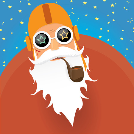 vector rock n roll santa claus with smoking pipe, beard and funky santa hat. Christmas hipster poster for party or greeting card.のイラスト素材