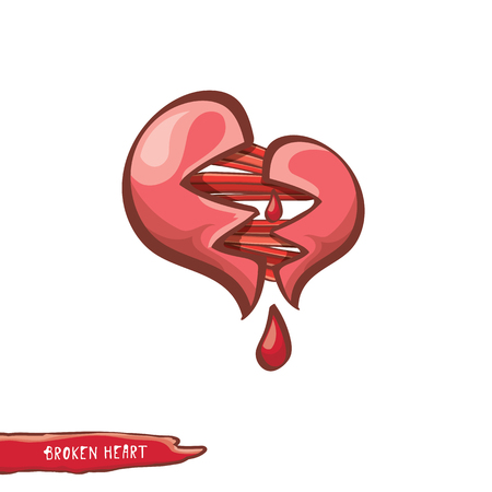 vector cartoon style red broken heartのイラスト素材