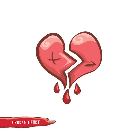 vector cartoon style red broken heartのイラスト素材