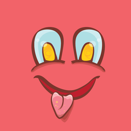 vector pink hand drawn funny monster face.のイラスト素材