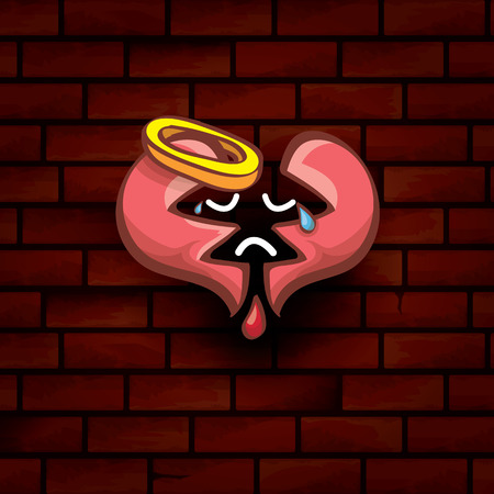 vector cartoon tattoo style red broken heartの写真素材