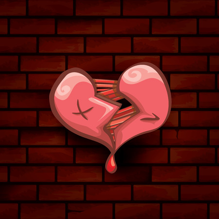 vector cartoon tattoo style red broken heartの写真素材