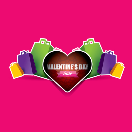 Valentines day heart sale tag isolated on pinkのイラスト素材