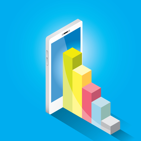 Vector isometric Smartphone with graph and chartsのイラスト素材