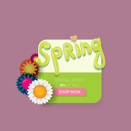 vector spring sale template banner. Spring sale pink label or background with beautiful flowers and textのイラスト素材