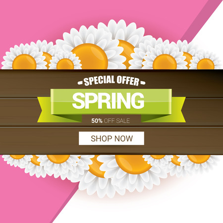 Spring sale label with beautiful flowers.のイラスト素材