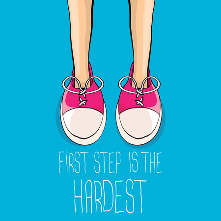 vector hipster sneakers with motivation quoteのイラスト素材