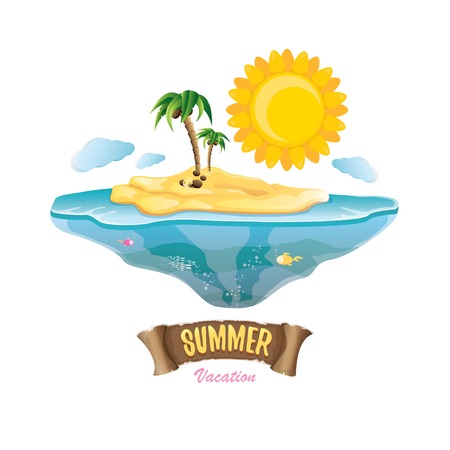 vector summer label with island tropical beachのイラスト素材