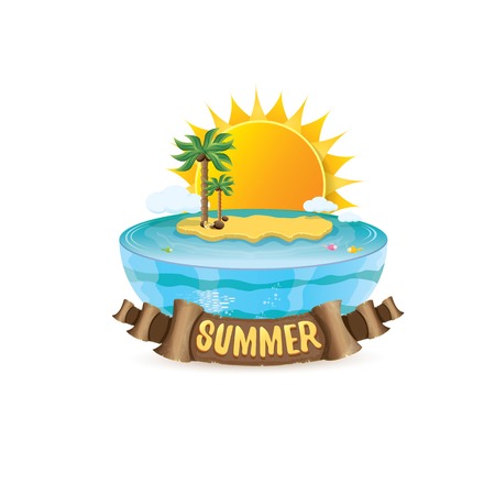 vector summer label with island tropical beachのイラスト素材