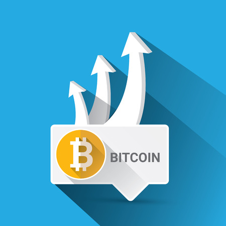 vector bitcoin growth graph on blue background.のイラスト素材