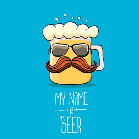 vector cartoon funky beer glass character on blueのイラスト素材