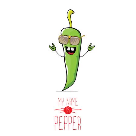 vector funny cartoon green pepper characterのイラスト素材