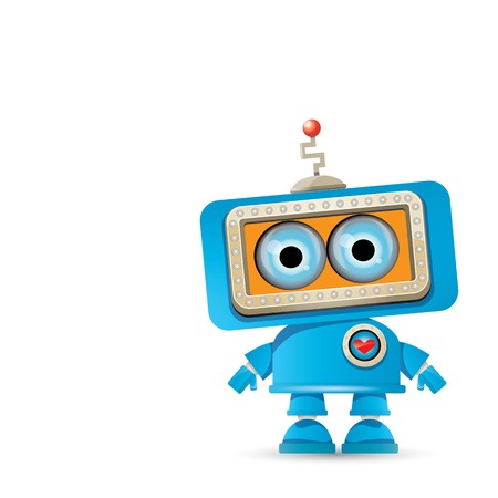 vector funny cartoon blue robot characterのイラスト素材