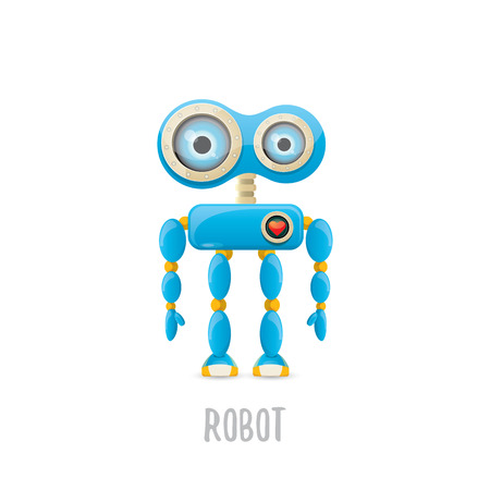 vector funny cartoon blue robot characterのイラスト素材