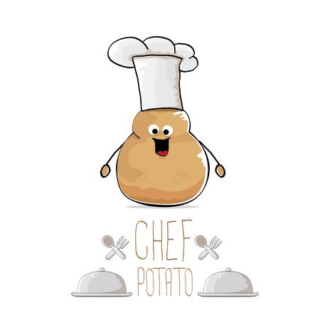 Funny cartoon cute brown chef potatoのイラスト素材
