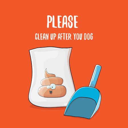 Clean up after your dog vector illustration with a cartoon smiling poop and scoop for dogs excrement.のイラスト素材