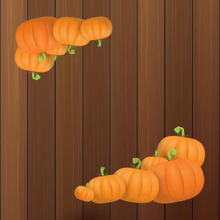 Autumn vector orange pumpkins border design template for banners and thanksgiving day backgrounds.のイラスト素材