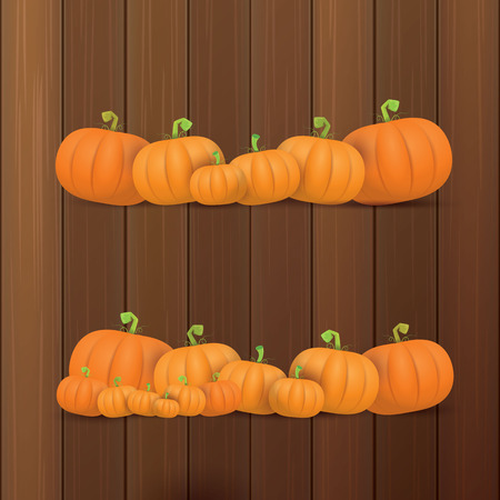 Autumn vector orange pumpkins border design template for banners and thanksgiving day backgrounds.のイラスト素材