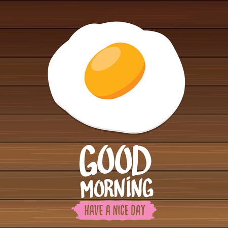 Good morning concept with breakfast fried chicken egg laying on wooden table background.のイラスト素材