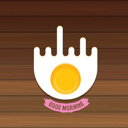 Good morning concept with breakfast fried chicken egg laying on wooden table background.のイラスト素材