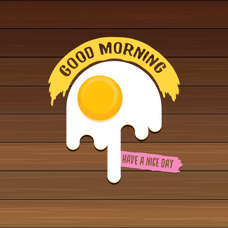 Good morning concept with breakfast fried chicken egg laying on wooden table background.のイラスト素材