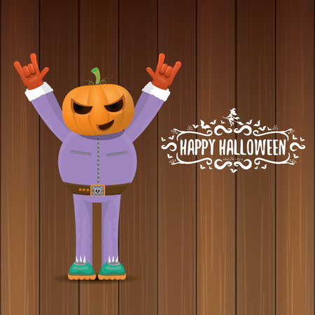 vector Happy halloween creative hipster party background. man in halloween costume with carved pumpkin headのイラスト素材