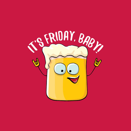 Its friday baby vector concept illustration with funky beer character isolated on red background.のイラスト素材