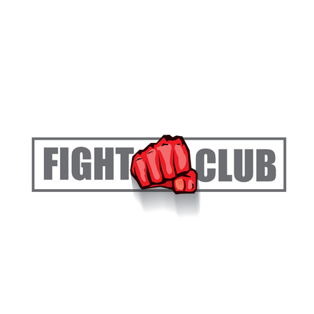 fight club vector logo with red man fist isolated on white background. MMA Mixed martial arts design templateのイラスト素材