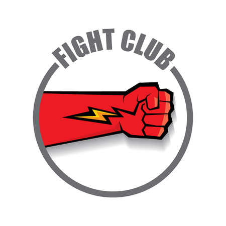 fight club vector logo with red man fist isolated on white background. MMA Mixed martial arts design templateのイラスト素材