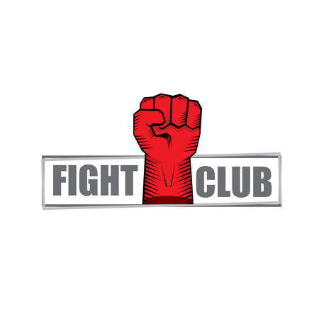 fight club vector logo with red man fist isolated on white background. MMA Mixed martial arts design templateのイラスト素材