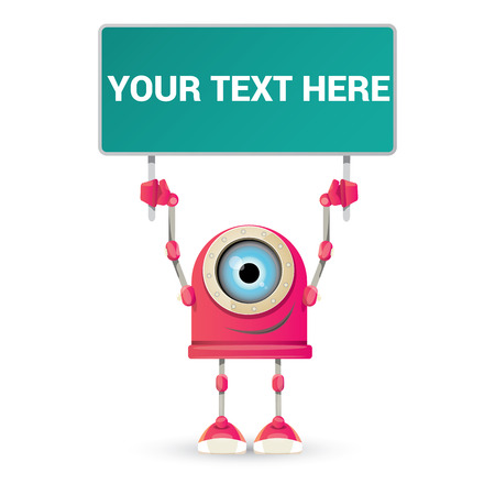 vector funny cartoon pink friendly robot character Isolated on white background. Kids robot logo design templateのイラスト素材