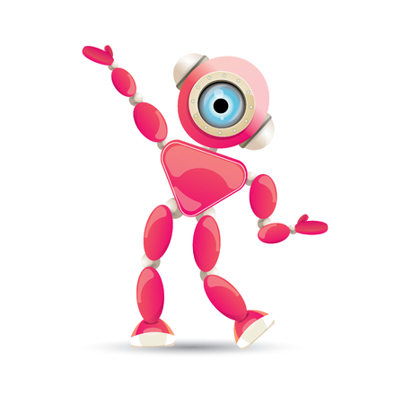 vector funny cartoon pink friendly robot character Isolated on white background. Kids robot logo design templateのイラスト素材