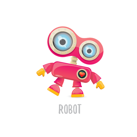 vector funny cartoon pink friendly robot character Isolated on white background. Kids robot logo design templateのイラスト素材
