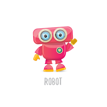 vector funny cartoon pink friendly robot character Isolated on white background. Kids robot logo design templateのイラスト素材