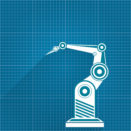 vector robotic arm symbol on blueprint paper background. robot hand. technology background designのイラスト素材