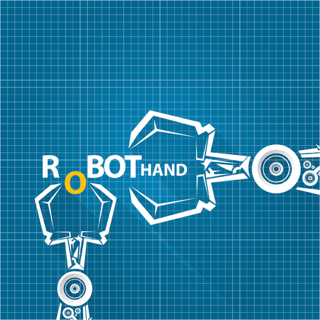 vector robotic arm symbol on blueprint paper background. robot hand. technology background designのイラスト素材