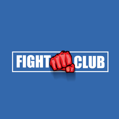fight club vector  with red man fist isolated on blue background. MMA Mixed martial arts design templateのイラスト素材