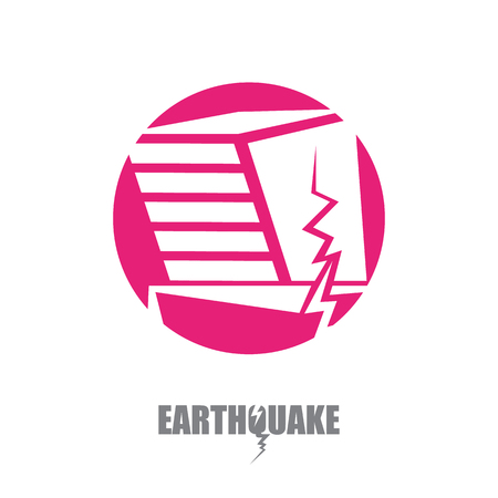 Vector earthquake insurance icon with damaged house on white background. Natural disaster sign or symbol.のイラスト素材