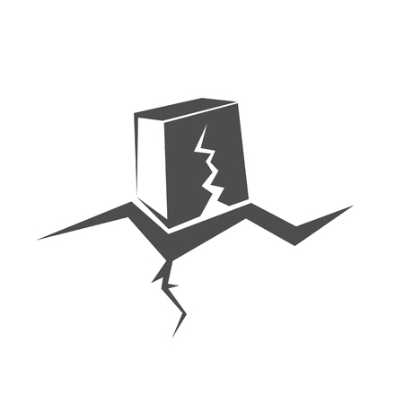 Earthquake icon with damaged house isolated on white background. Natural disaster sign or symbolのイラスト素材