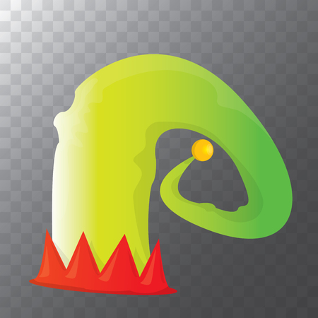 vector funky red and green stripped cartoon christmas elf hat isolated on transparent background. vector kids colorful elf hat icon or label. Christmas decorative design elementの写真素材