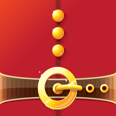 vector merry christmas classic red cartoon background with santa claus belt and golden buckle. vector christmas banner , flyer or poster background with copy space for greeting textのイラスト素材